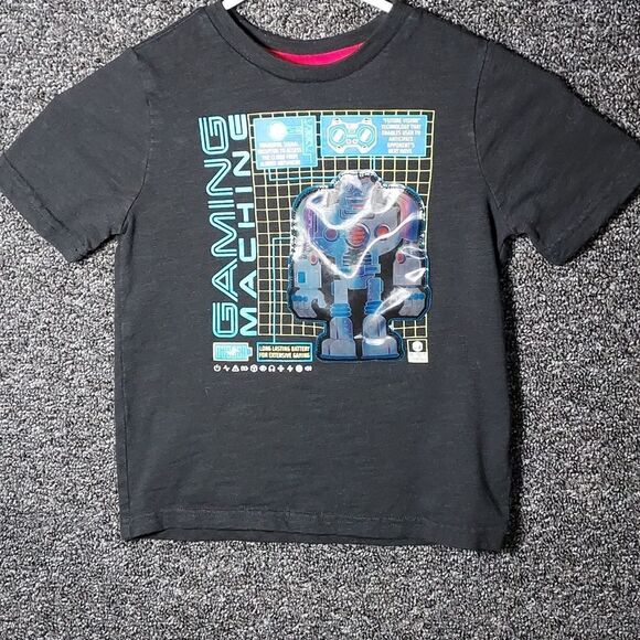 365 Kids Size 6 Black Graphic Tee Shirt T-Shirt Game Machine Robot - Picture 1 of 7